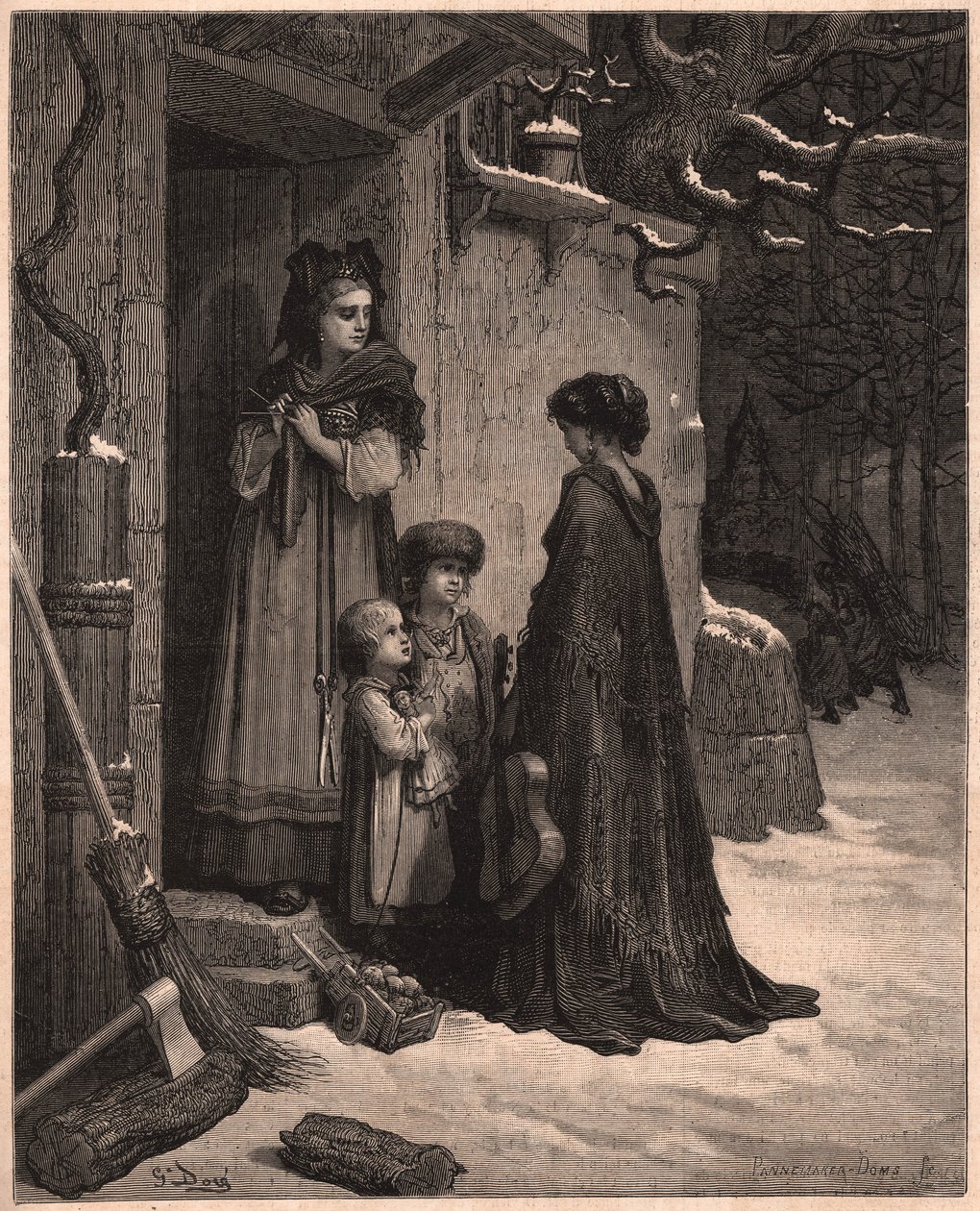Kobylka a mravenec, ilustrace z bajky Jean de la Fontaine od Gustave Dore