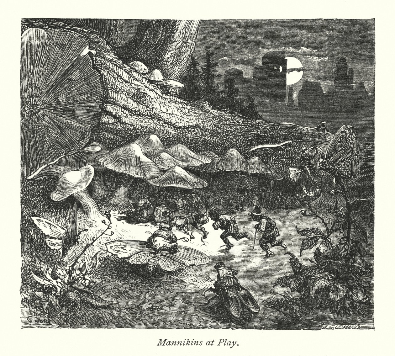Hrad Mannikinů (rytina) od Gustave Dore