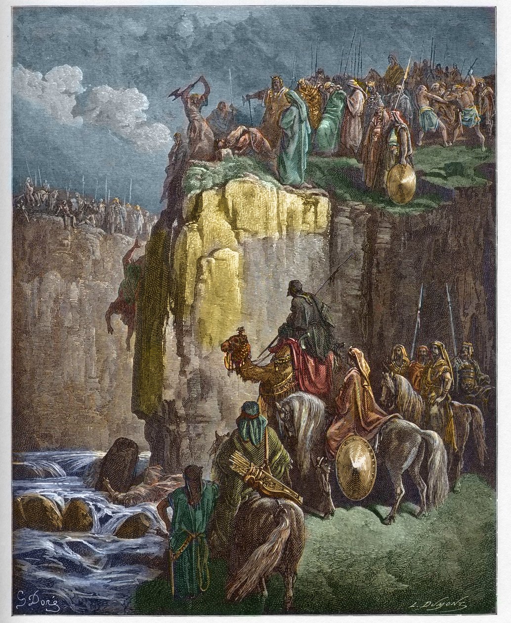 Zabití proroků Baalových – Prorok Eliáš dělá z Perira kněze Baala – rytina v „“The Bible illustree““ od Gustava Dore (1832-1883) – rytina z „“The Dore Bible““ od Gustave Dore