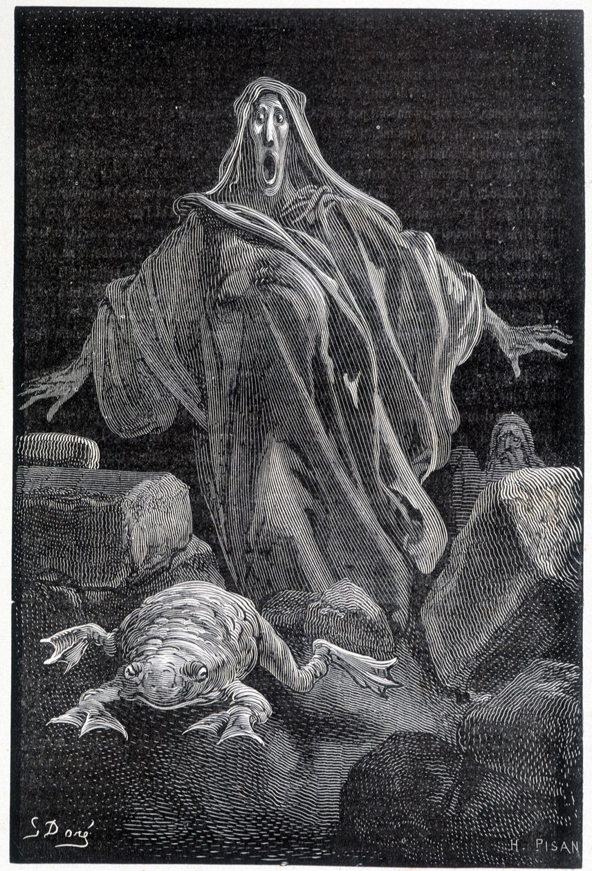 Alarm křičel - ilustrace strachu od Gustava Doré, rytina od Gustave Dore