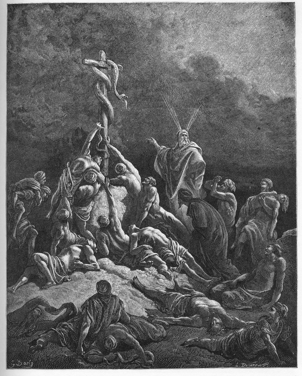 Mosazný had – „“ Mosazný had““ – kniha Exodus (nahash), proměna Mojžíšovy hůlky v hada – Mojžíš a mosazný had – – rytina do „“The Bible illustree““ od Gustava Dore ( 1832-1883) - Rytina z „“ The Dore Bi od Gustave Dore
