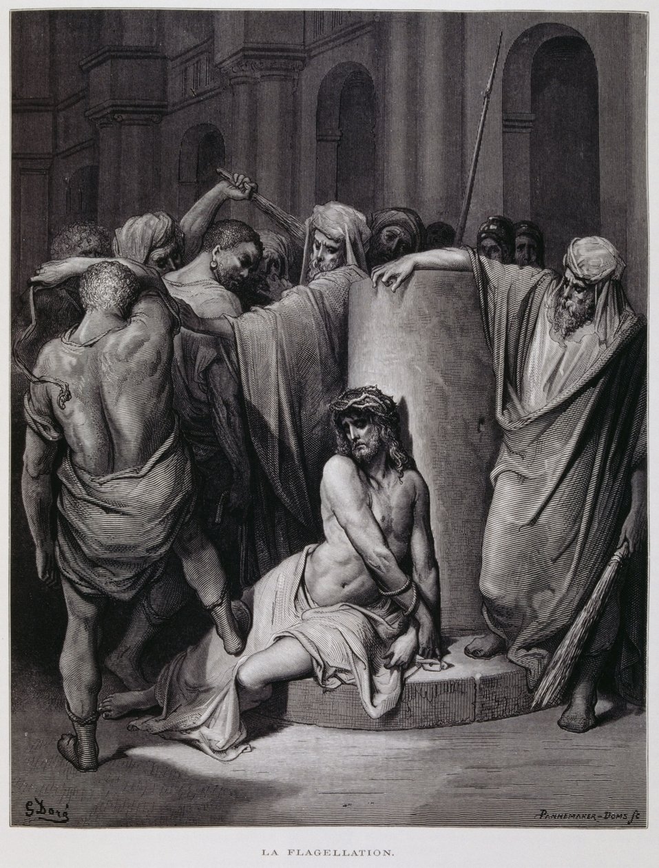 Bičování Krista; Ilustrace z Doreho bible od Gustave Dore