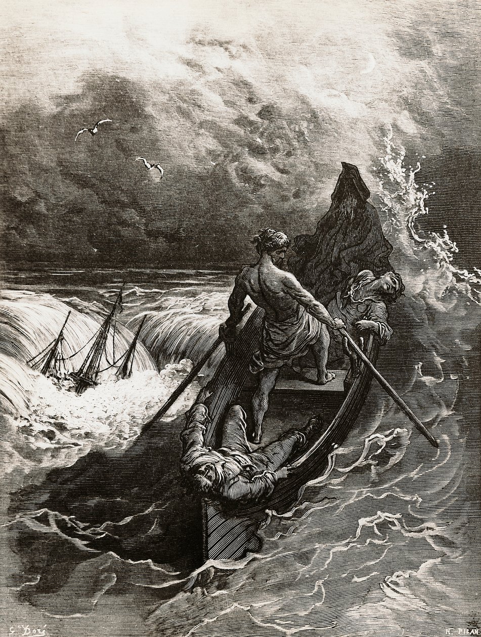 Námořník, z Rime of the Ancient Mariner, báseň Samuela Taylora Coleridge (1772-1834), ilustrace Gustave Dore