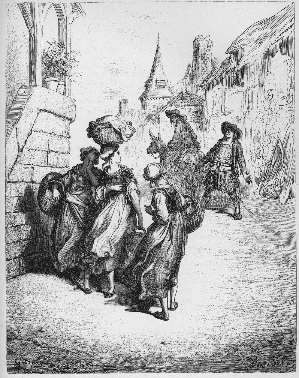 Mlynář, jeho syn a osel - z "Bajek" od Jean de La Fontaine od Gustave Dore