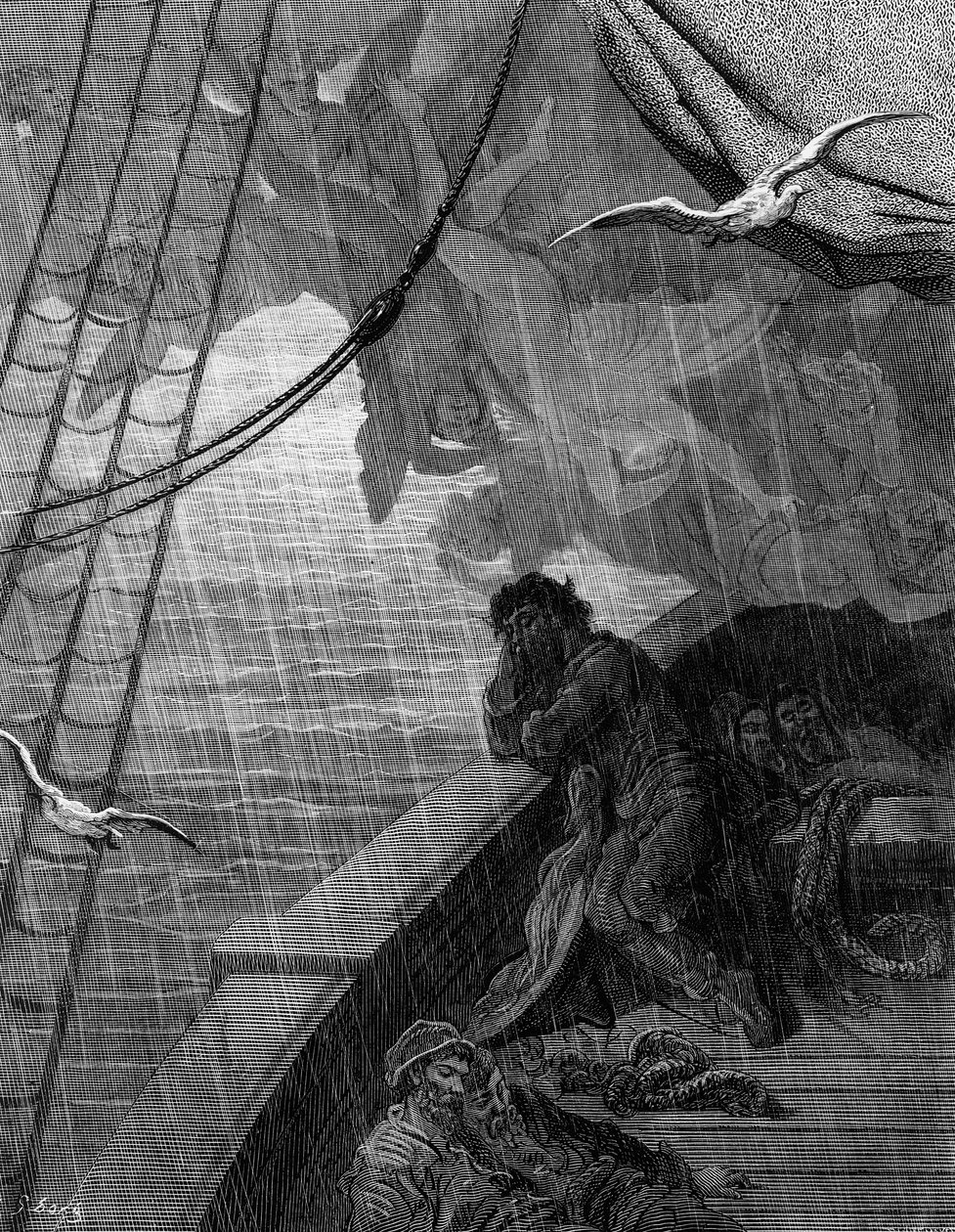 Déšť začíná padat, scéna z knihy S. T. Coleridge "The Rime of the Ancient Mariner", vydáno nakladatelstvím Harper und Brothers, New York, 1876 (dřevoryt) od Gustave Dore