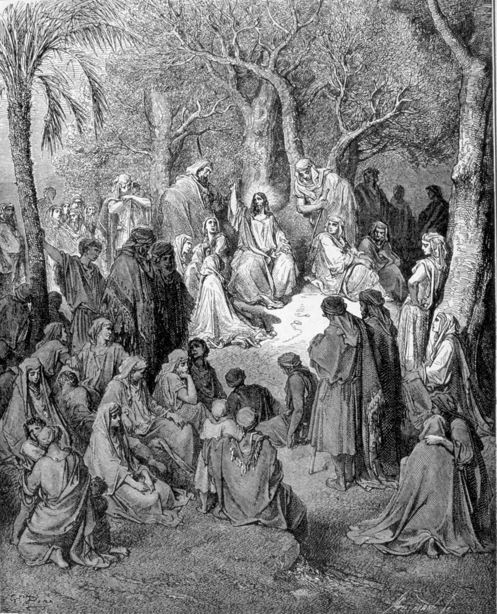 Kázání hory: Ježíš Kristus káže přede všemi svými učedníky. Ilustrace Bible (Nový zákon) od Gustava Dore (1832-1883) 1866 od Gustave Dore