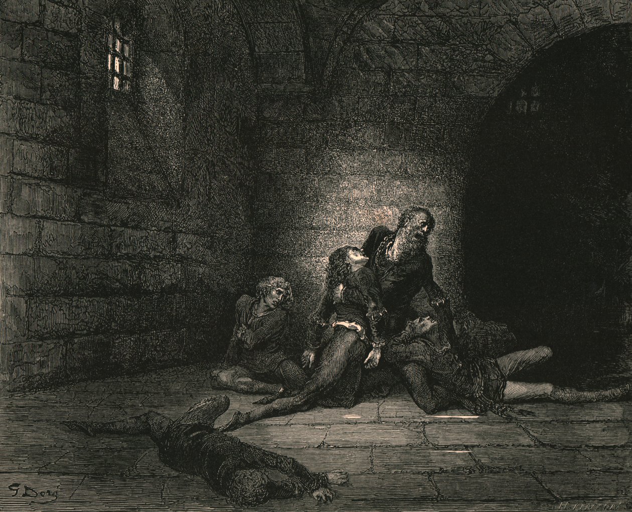 Pak ho Geddo u mých natažených nohou mrštil a křičel: „Nepomoz mi, otče!, c1890. od Gustave Dore