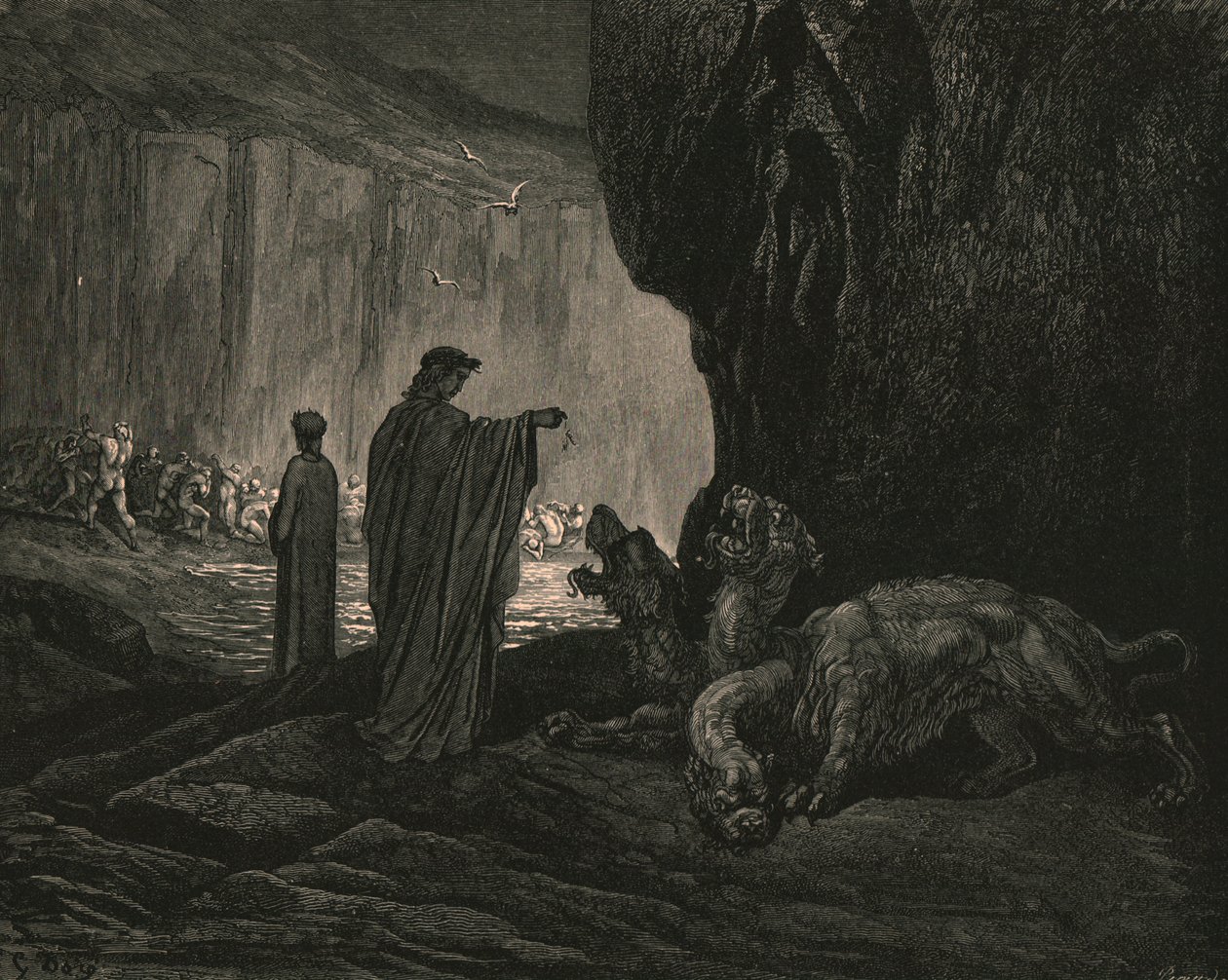 Pak můj průvodce, jeho dlaně roztažené na zemi, c1890. od Gustave Dore