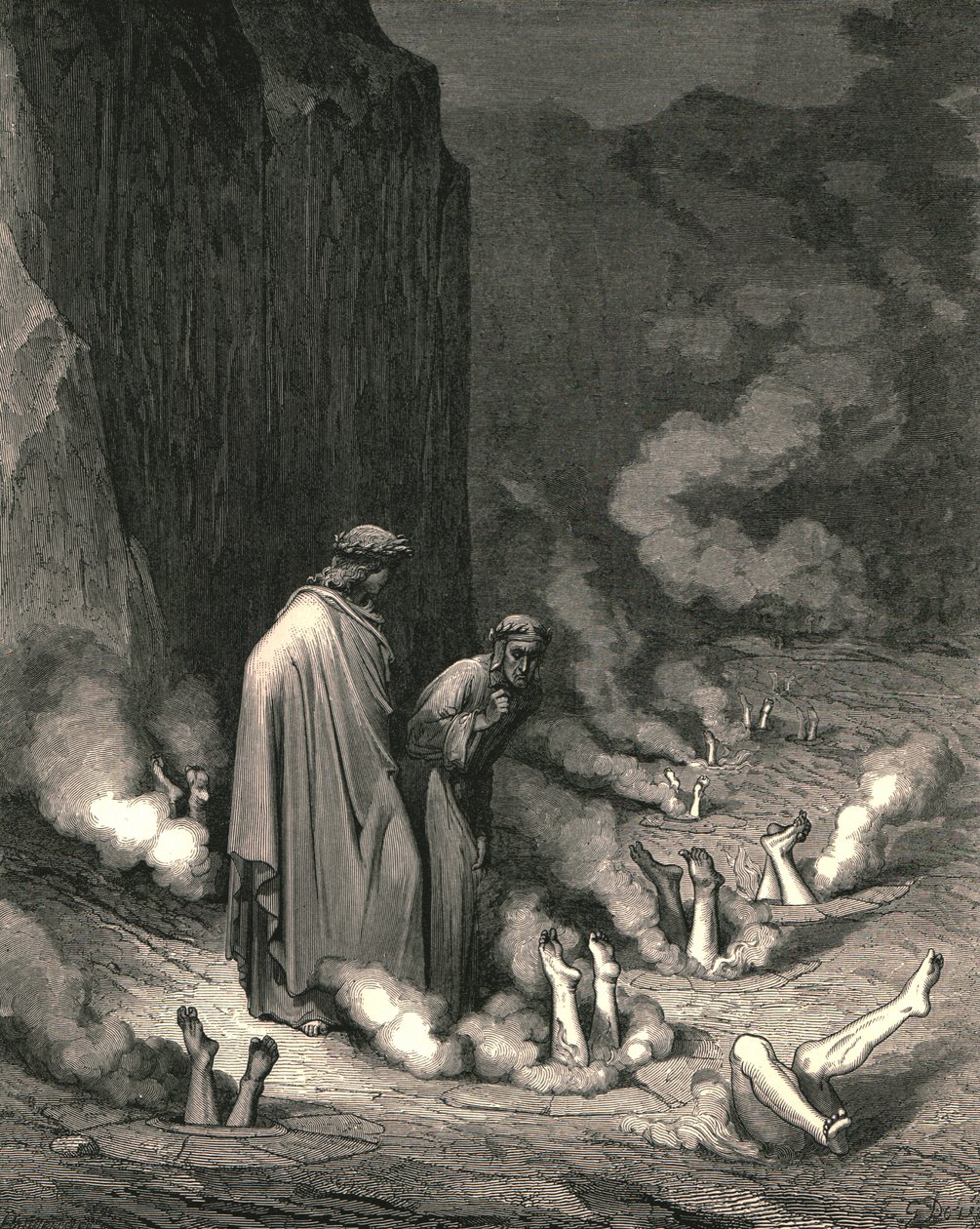 Stál tam mám rád mnicha, který se schovává jako ubožák na zkázu vraždy, c1890. od Gustave Dore