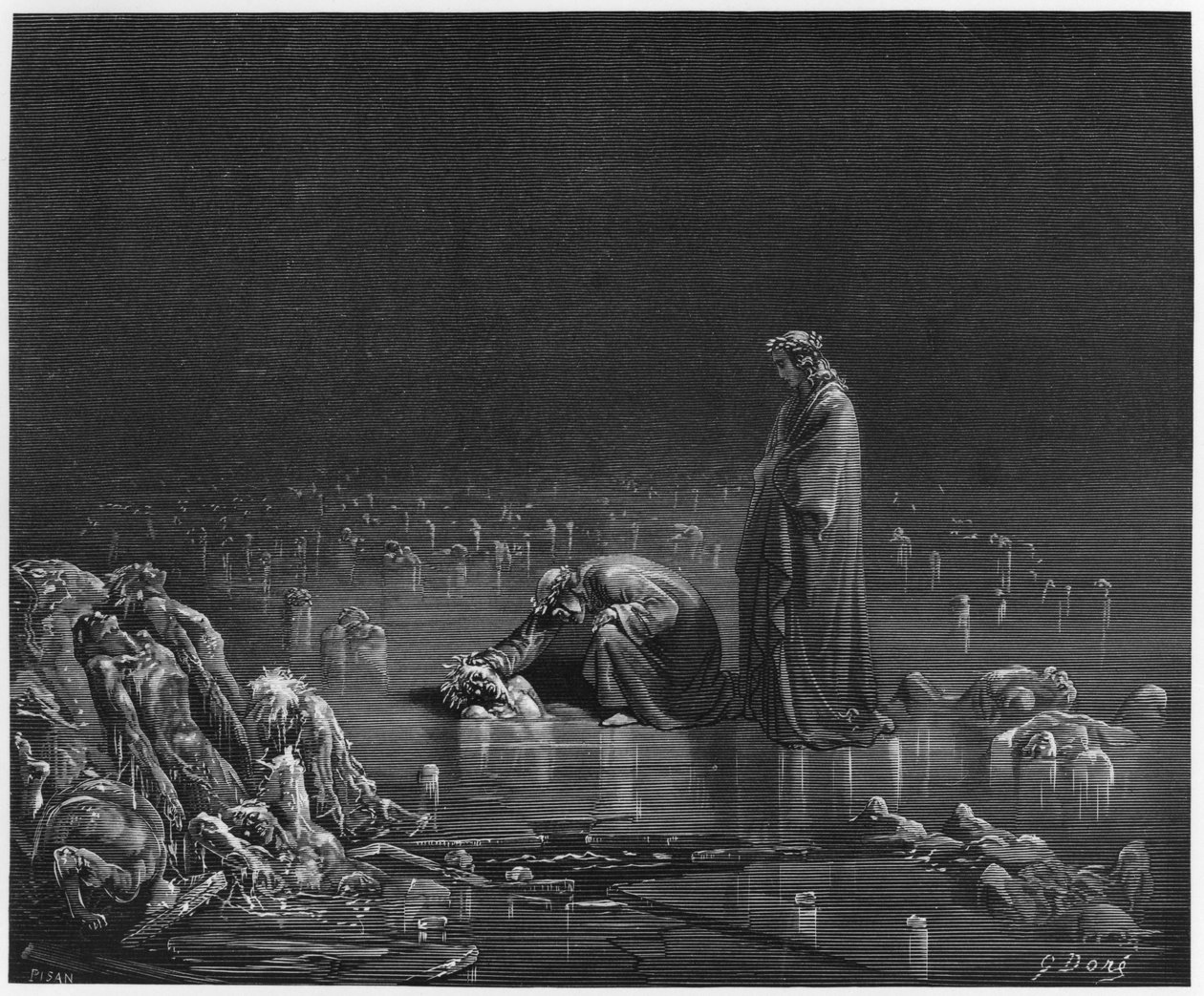 Vergilius (70-19 př. n. l.) a Dante, ilustrace z "Božské komedie" (Inferno) od Dante Alighieriho (1265-1321) Paříž, vydáno 1885 od Gustave Dore