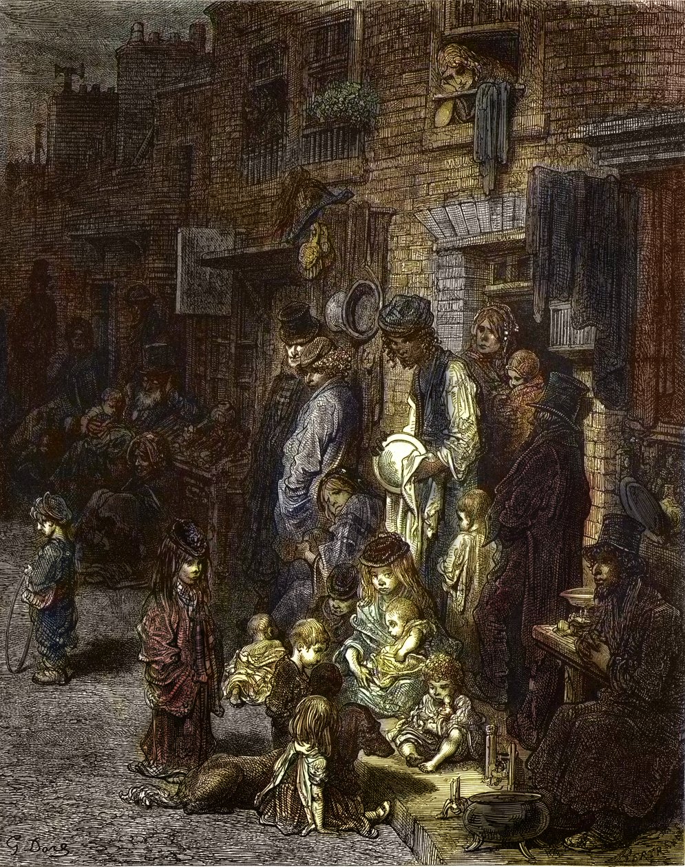 Wentworth Street, Whitechapel – z „Londýna, pouť“, napsal William Blanchard Jerrold (1826-94) – ilustrace Gustave Dore – 1872 – od Gustave Dore