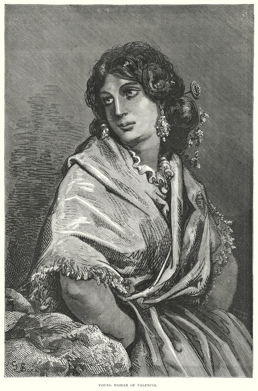 Mladá žena z Valencie (rytina) od Gustave Dore