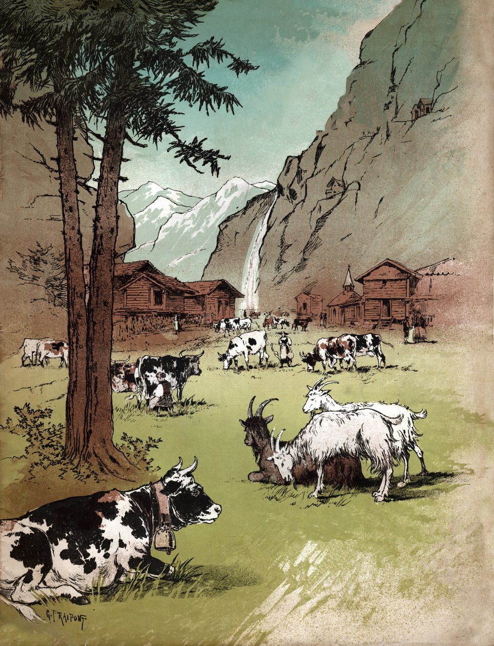 Farma ve Švýcarsku. (Ilustrace, cca 1910) od Gustave Fraipont