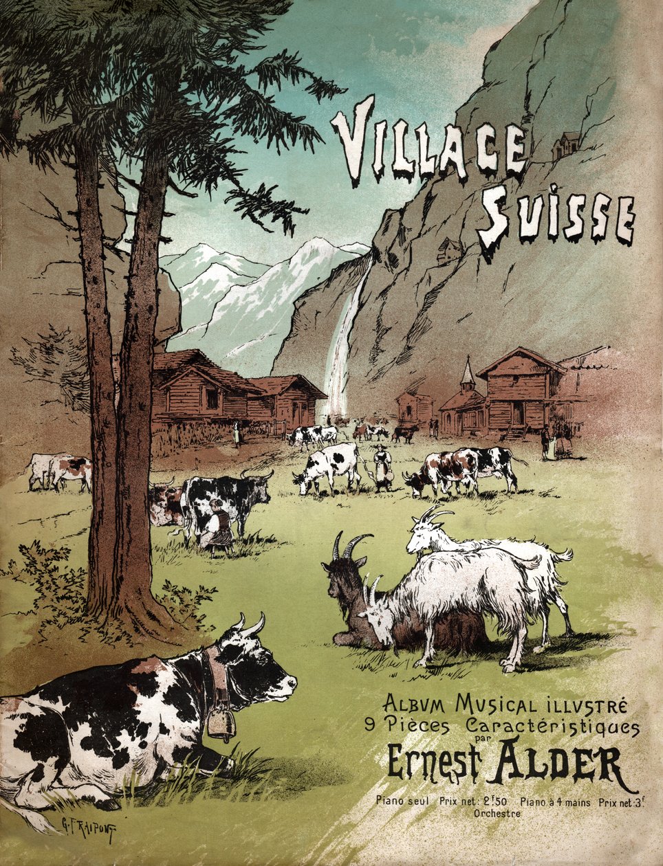 Farma ve Švýcarsku. (rytina, cca 1910) od Gustave Fraipont