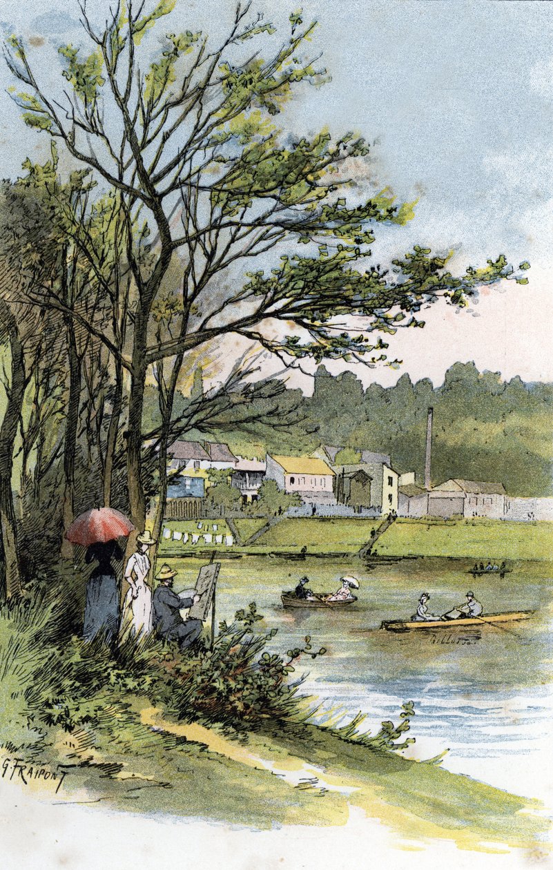 Nedělní kočárky na Seině v Bas-Meudon (Meudon-sur-Seine) Kresba Gustava Fraiponta (1849-1923) ze Saint-Juirs od Gustave Fraipont