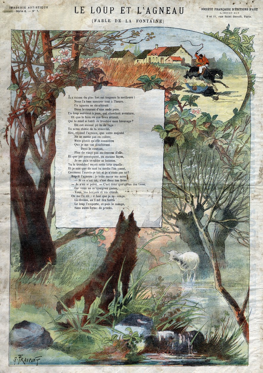 Vlk a Beránek. Bajky Jean de La Fontaine (1621-95). Ilustrace Gustave Fraipont (1849 -1923). Soukromá sbírka. od Gustave Fraipont