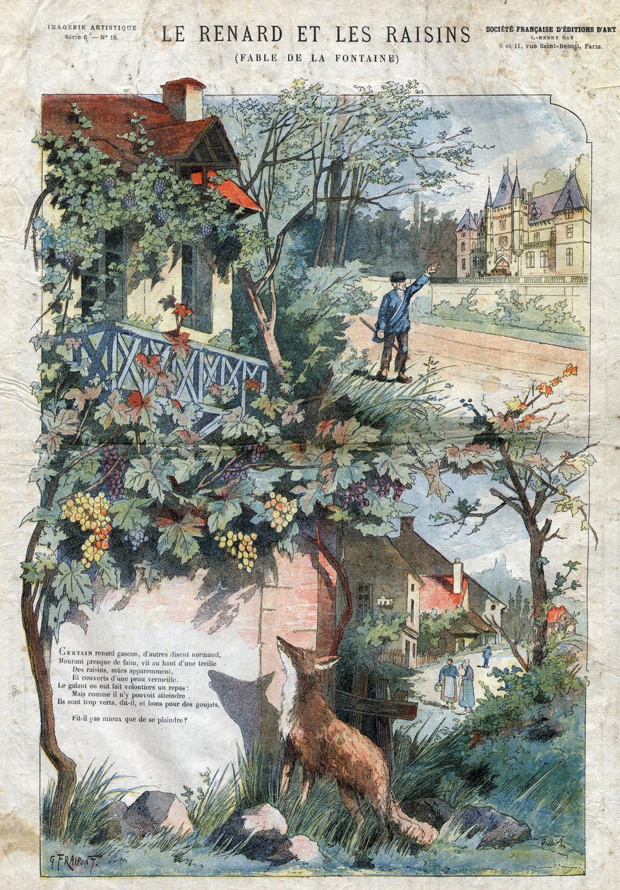 Liška a hrozny. Bajky Jean de La Fontaine (1621-95). Ilustrace Gustave Fraipont (1849 -1923). Soukromá sbírka. od Gustave Fraipont