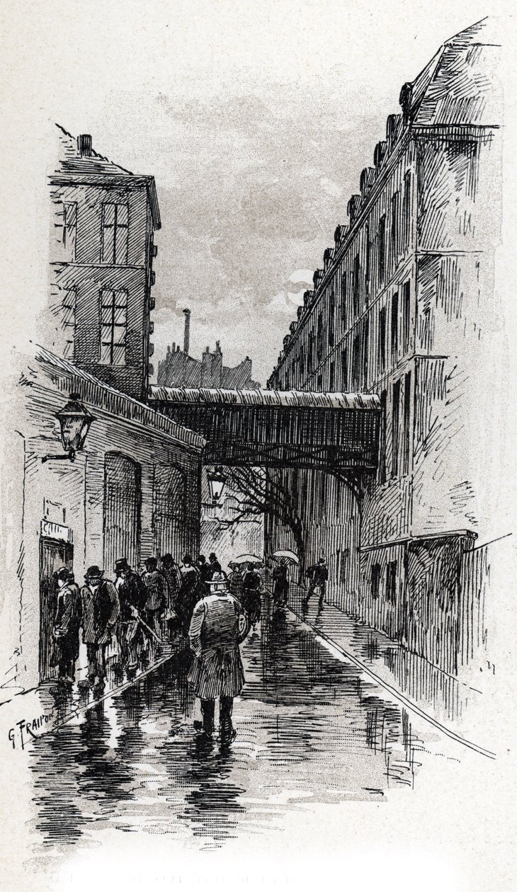 Pohled na flophouse (doss-house nebo doss house) v rue de la Bucherie ve čtvrti Maubert, Paříž Kresba Gustava Fraiponta (1849-1923) ze Saint-Jurs od Gustave Fraipont