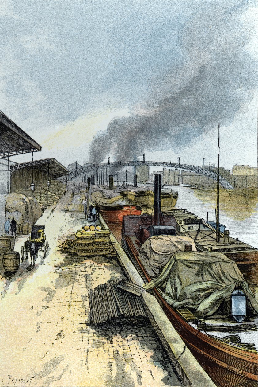 Pohled na Canal de la Villette v Paříži Kresba Gustava Fraiponta (1849-1923) ze Saint-Juirs od Gustave Fraipont