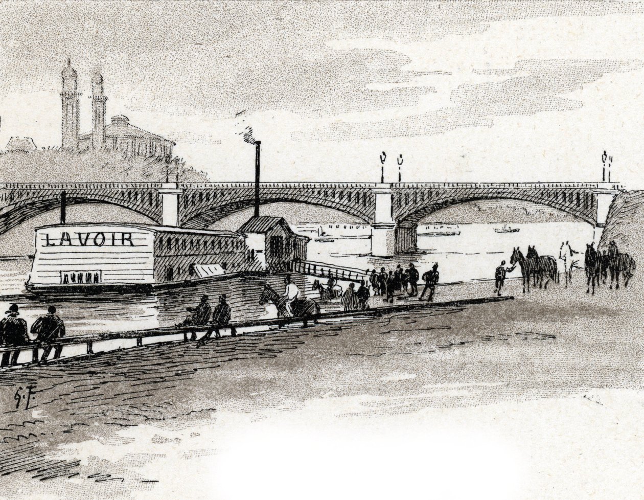 Pohled na most Grenelle v Paříži Kresba Gustava Fraiponta (1849-1923) ze Saint-Juirs od Gustave Fraipont