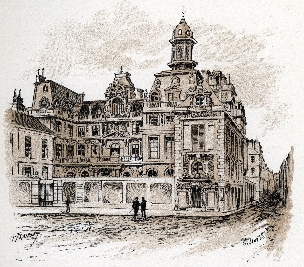 Pohled na Hotel de la Valletta na Quai des Celestins, Paříž (Pohled na Hotel Valette na quai des Celestins, Paříž) Kresba Gustava Fraiponta (1849-1923) čerpá ze Saint-Juirsovy „“La seine a travers Paris“ od Gustave Fraipont