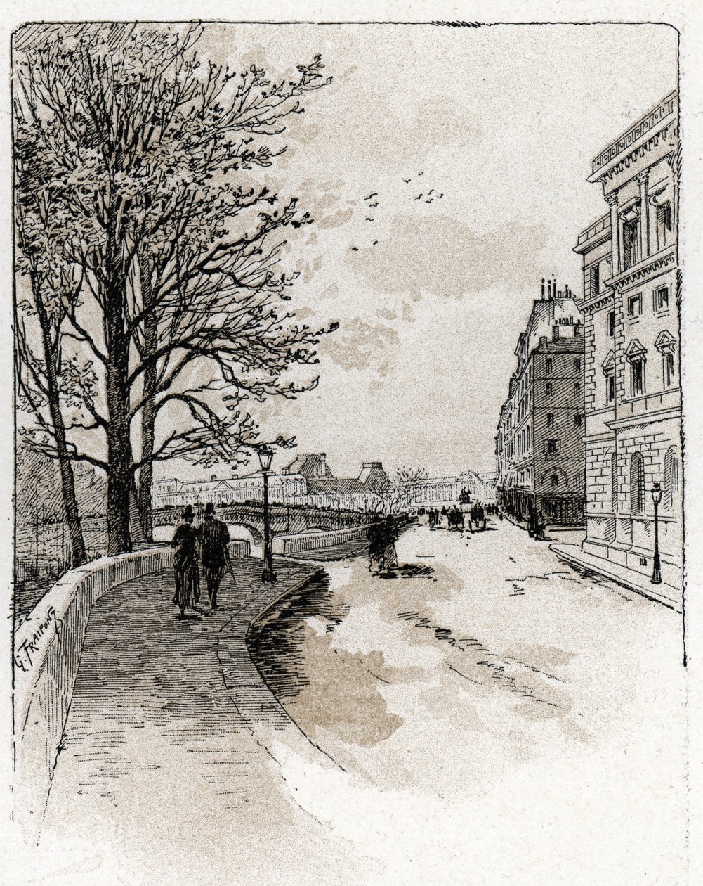 Pohled na Quai des Orfevres, Ile de la Cite, Paříž Kresba Gustava Fraiponta (1849-1923) ze Saint-Juirs od Gustave Fraipont