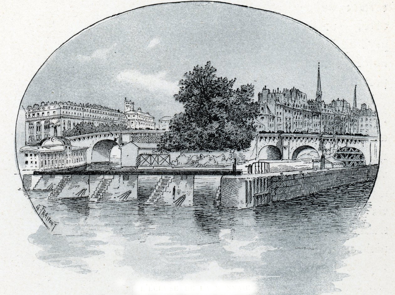 Pohled na zámek Monnaie, před hotelem des Monnaie v Paříži Kresba Gustava Fraiponta (1849-1923) čerpá ze Saint-Juirsovy „La seine a travers Paris“ od Gustave Fraipont