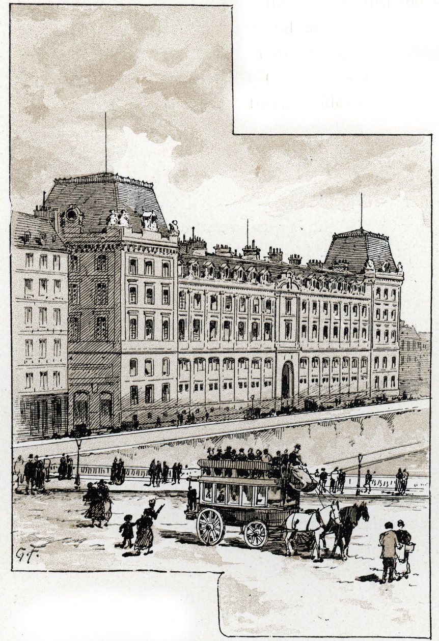 Pohled na policejní oddělení na quai des golfevres, Paříž Kresba Gustava Fraiponta (1849-1923) ze Saint-Juirs od Gustave Fraipont