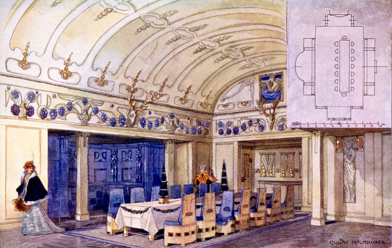 Německá jídelna, začátek 20. století (wc na papíře) od Gustave Halmhuber