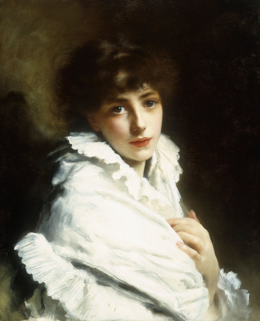 Portrét mladé dívky v bílém od Gustave Jacquet
