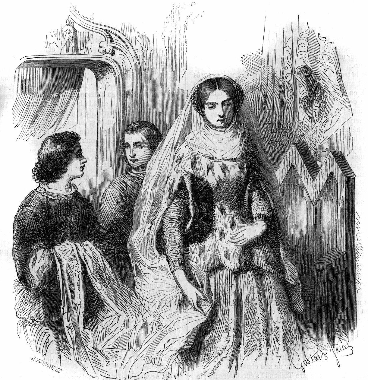 Portrét Jeanne de Montmorency, dcery Boucharda 1st de Marly. 13.-14. století. Rytina Gustave Janet od Gustave Janet