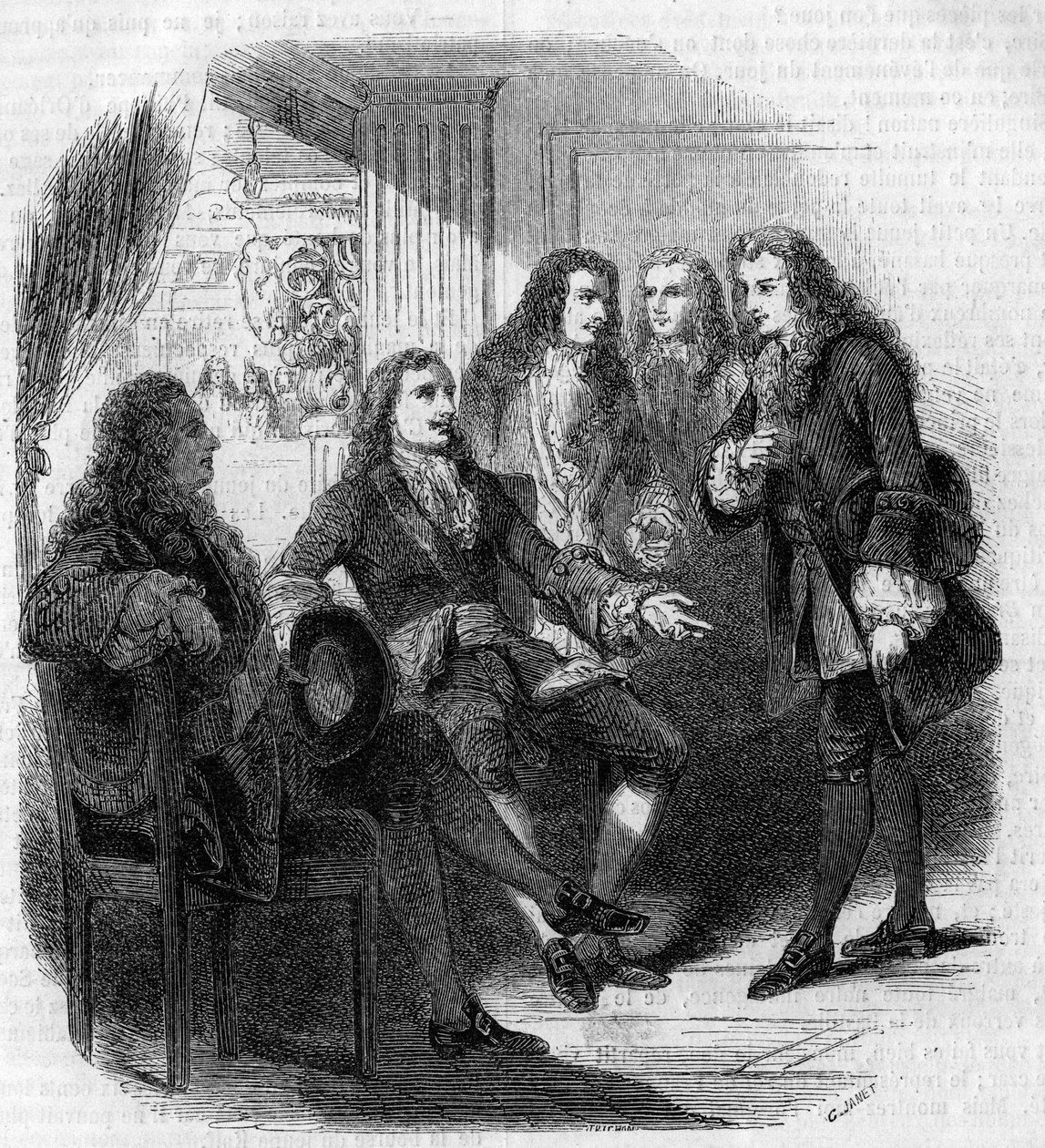 Setkání mezi ruským carem Petrem Velikým (1672-1725) a Voltairem (Francois Marie Arouet, dit) (1694-1778). Rytina Gustave Janet od Gustave Janet