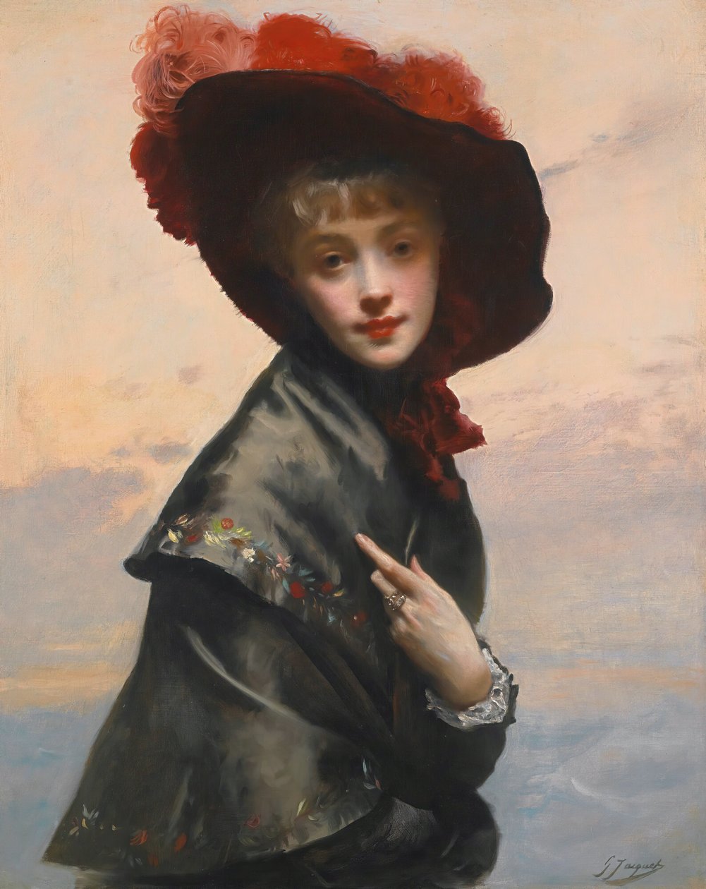 Dáma v klobouku. od Gustave Jean Jacquet