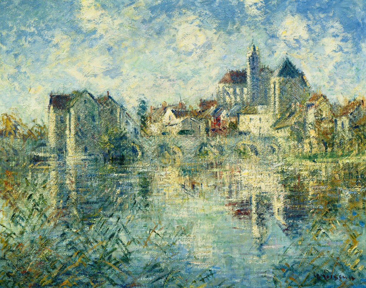 Moret-sur-Loing, most a kostel; Moret-sur-Loing, most a kostel, kolem roku 1935 od Gustave Loiseau