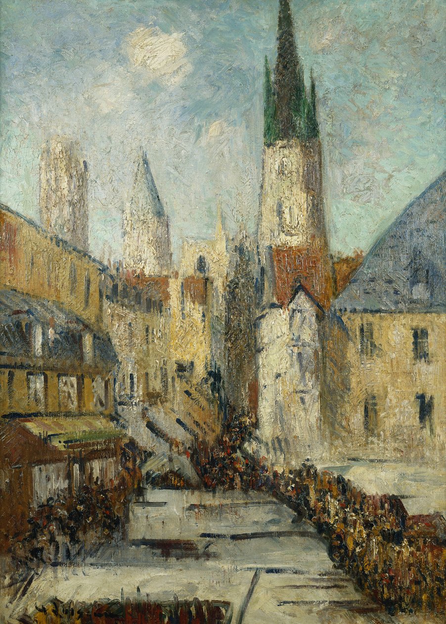 Rue de l"Epicerie a katedrála v Rouenu, kolem roku 1929 od Gustave Loiseau