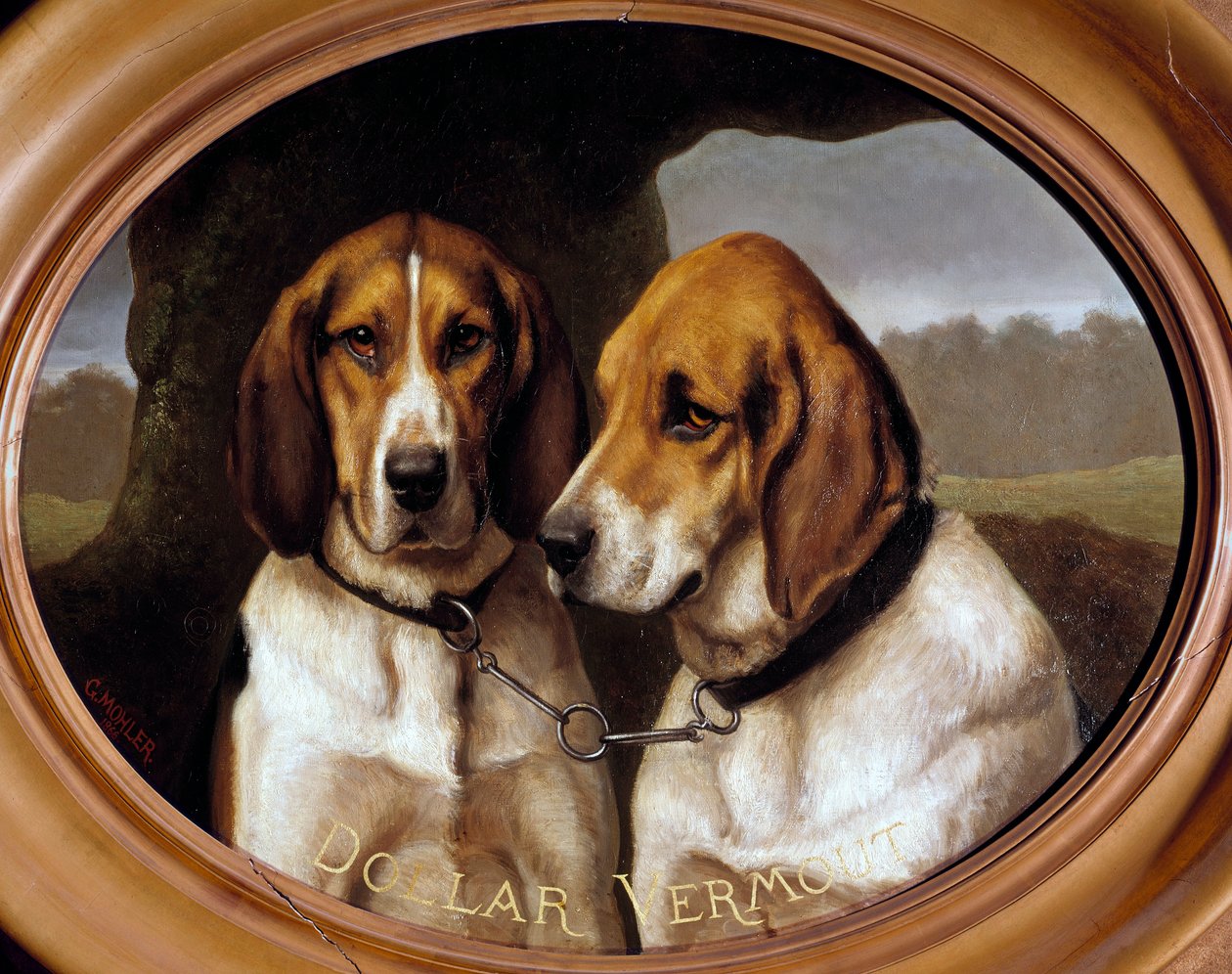 Psí dolar a vermout portréty loveckých psů. Obraz Gustava Mohlera (1836-1920) 1866 Gien, Muzeum myslivosti. od Gustave Mohler