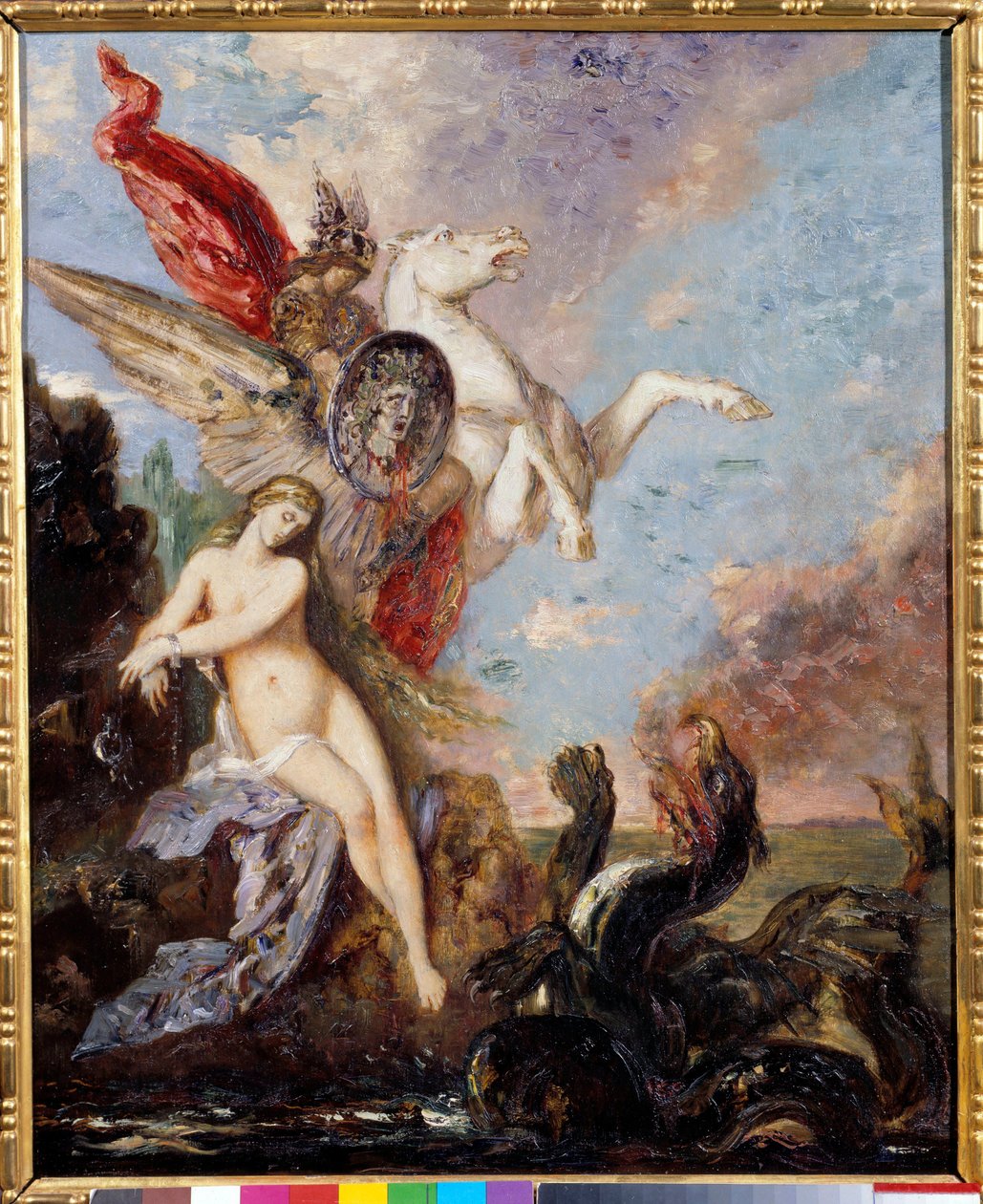 Andromede připoutaná ke skále je doručena malbou Persee od Gustava Moreaua (1826-1898) od Gustave Moreau