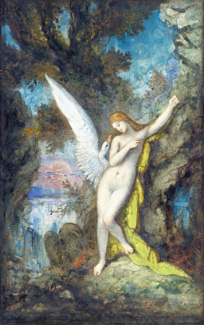 Leda a labuť par Moreau, Gustave (1826-1898), - Akvarel, Kvaš na papíře, 34,2x22,2 - Soukromá sbírka od Gustave Moreau