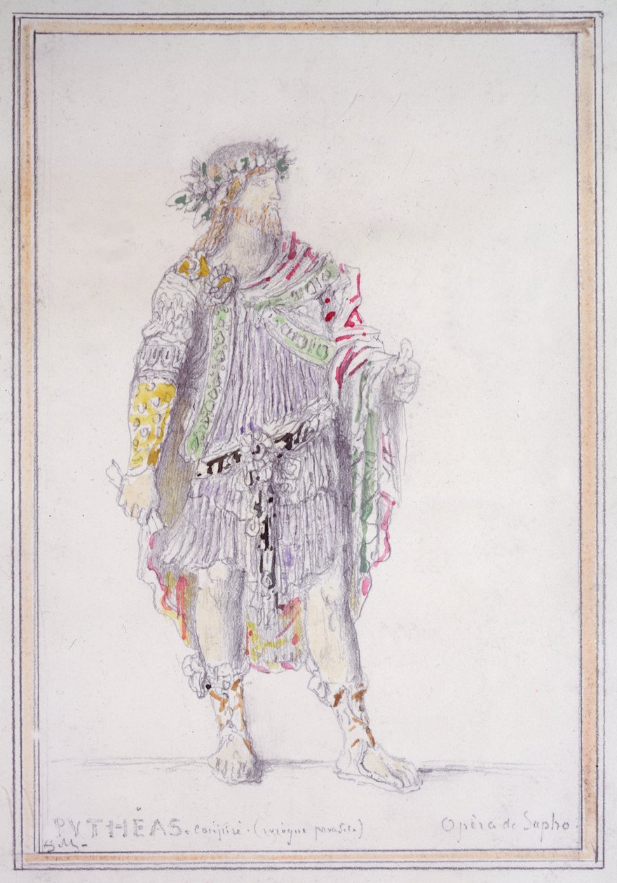 Pythéas, spiklenec a opilý parazit, postava z Opèra de Sapho (tužka s akvarelem a kvašem na papíře) od Gustave Moreau