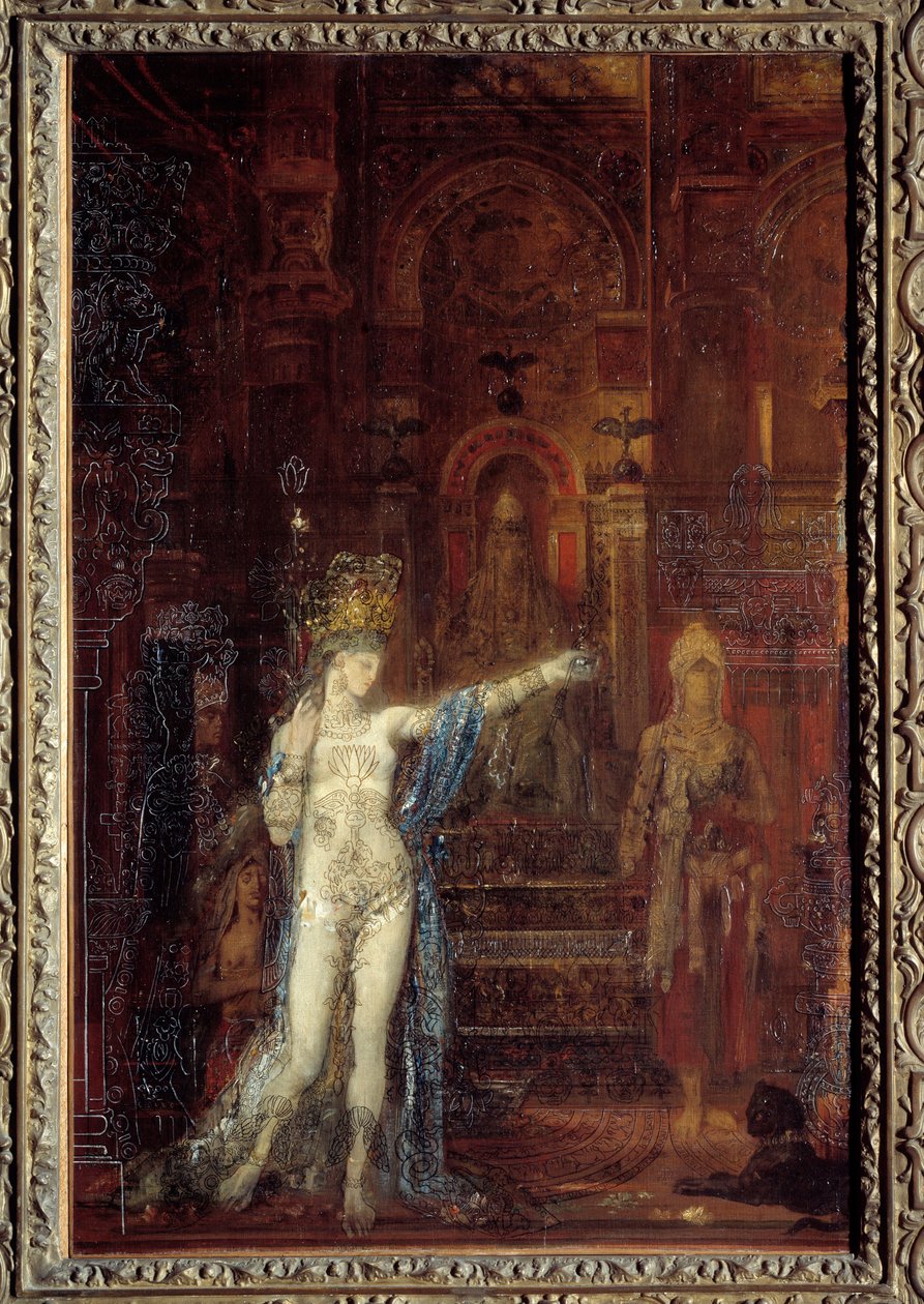 Salome tetování. Salome tančí v sále svátku Heroda. Herodes sedící na vyšším trůnu je fascinován krásou kouzelníka. Obraz Gustava Moreaua (1826-1898) od Gustave Moreau