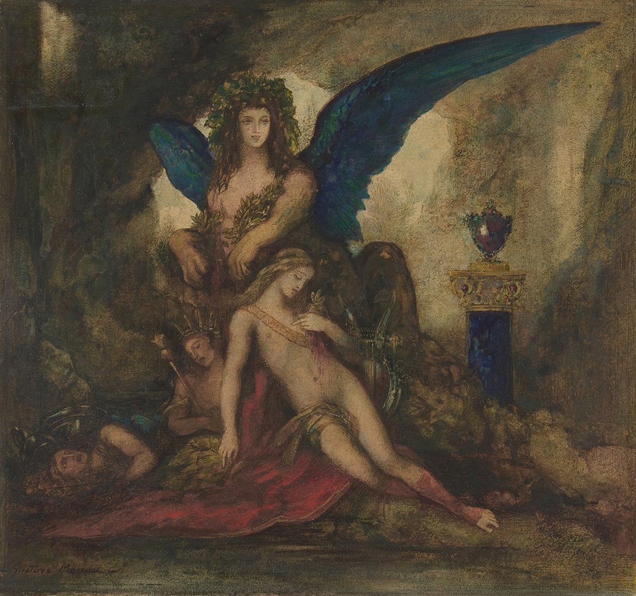 Sfinga v jeskyni Básník, král a válečník, 1840-98. od Gustave Moreau