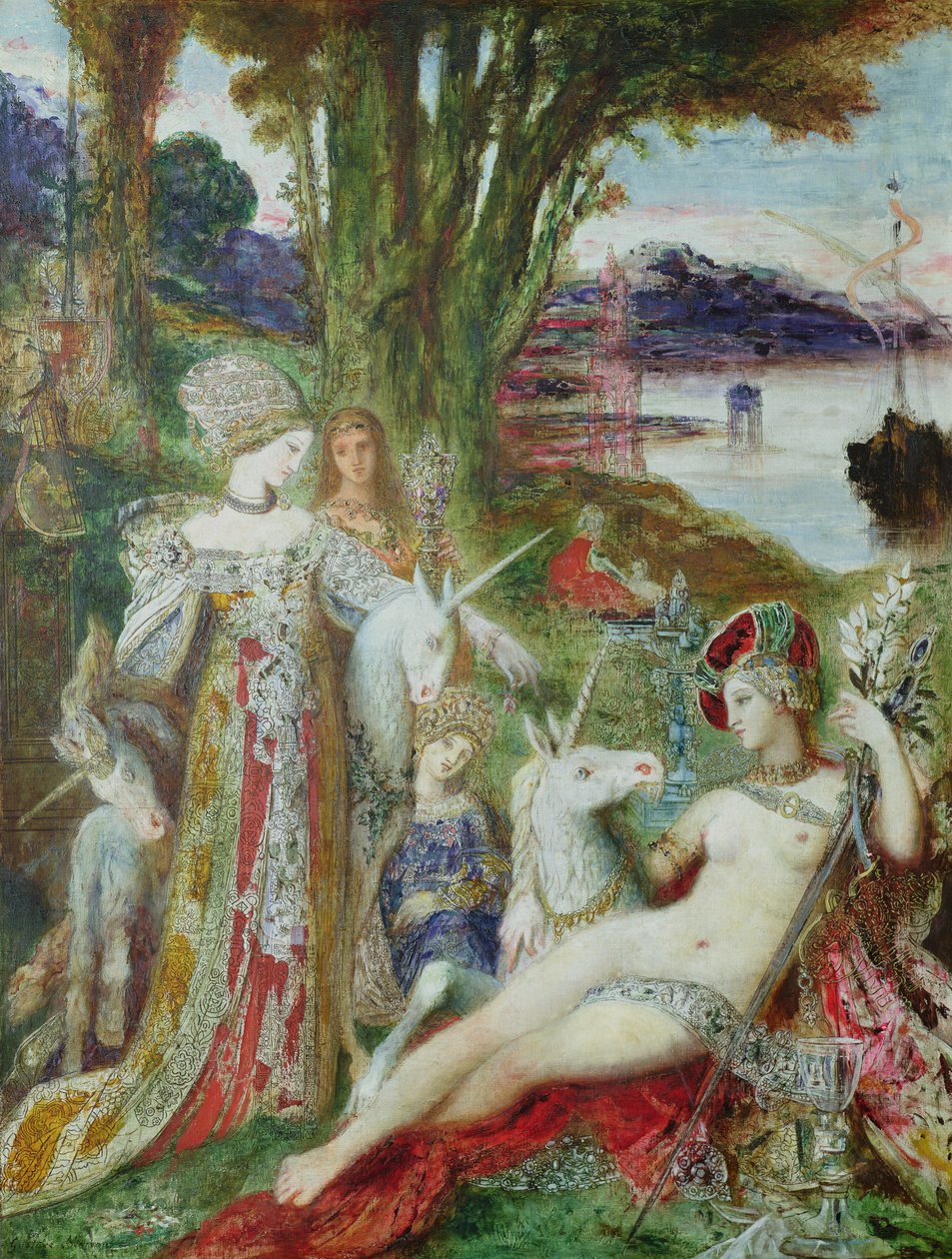 Jednorožci (olej na plátně) od Gustave Moreau