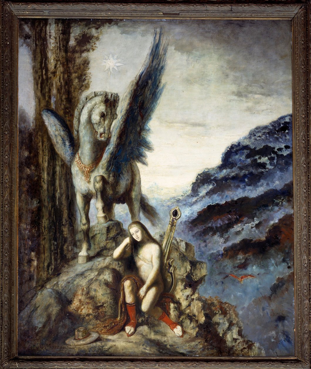 Cestovatelský básník Meditující přemýšlivý cestovatel poblíž koňského křídla Pegase. Obraz Gustava Moreaua od Gustave Moreau