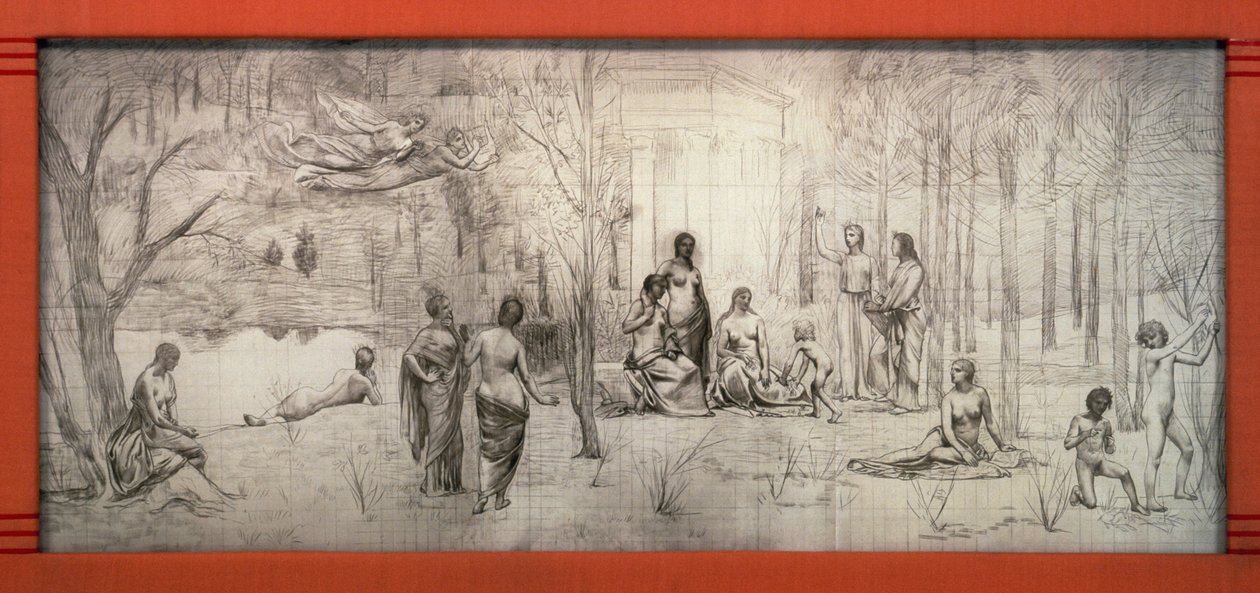 Secesní rám pro kresbu Pierra Puvise de Chavannes (1824-1898), Gustave Serrurier-Bovy (1858-1910), Francie od Gustave Serrurier Bovy