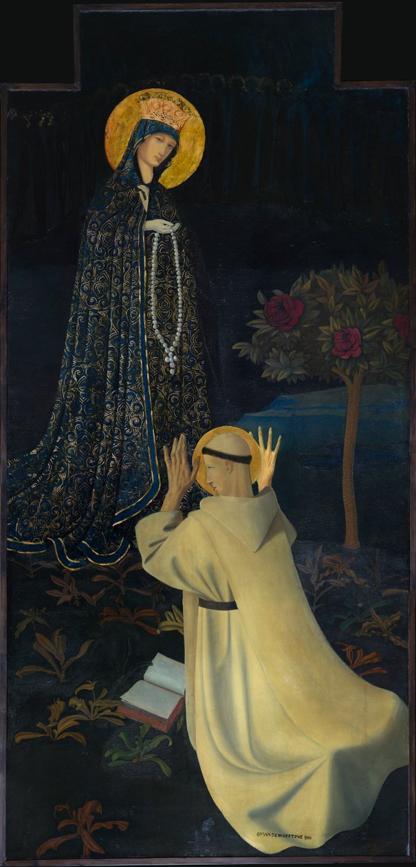 Farní kostel (Saint Martin Parish Church). „Naše Paní přijímající růženec od svatého Dominika“. Gustave z pouště. 1900. od Gustave Van de Woestyne