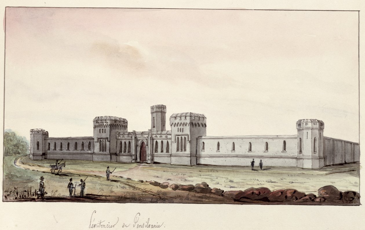 Vězeňská věznice v Pensylvánii, 1831 (pero a inkoust a wc na papíře) od Gustave de Beaumont