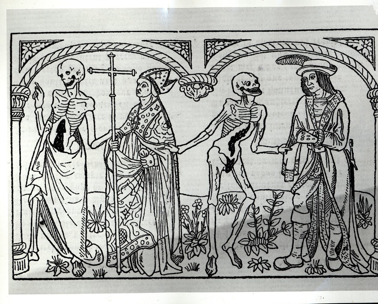 Smrt beroucí biskupovi a šlechtici, z Danse Macabre, vydáno v Paříži, 1485 od Guy Marchant