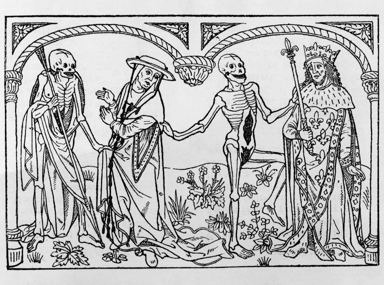 Smrt bere kardinála a krále, z Danse Macabre, vydáno v Paříži, 1485 od Guy Marchant