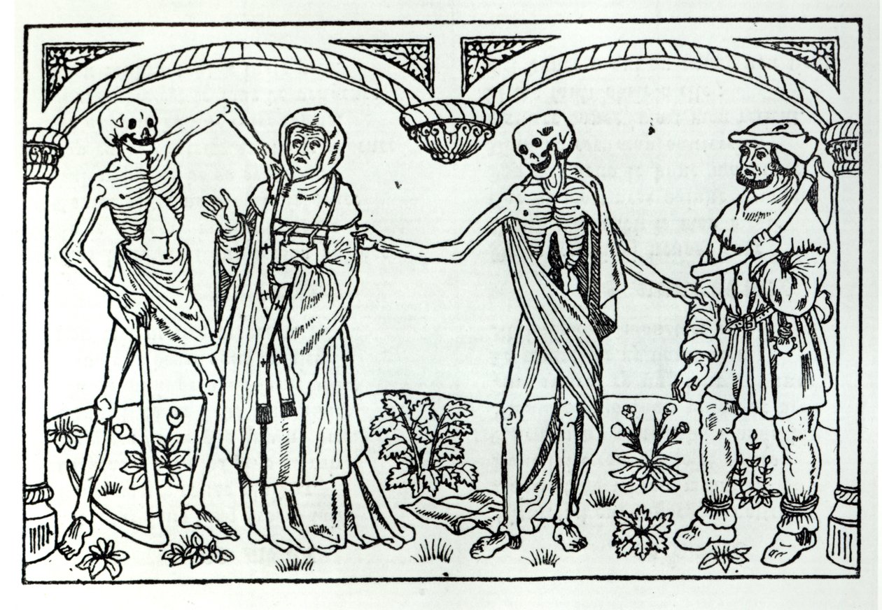 Smrt bere kněze a sedláka, z Danse Macabre, vydáno Paříž, 1485 od Guy Marchant