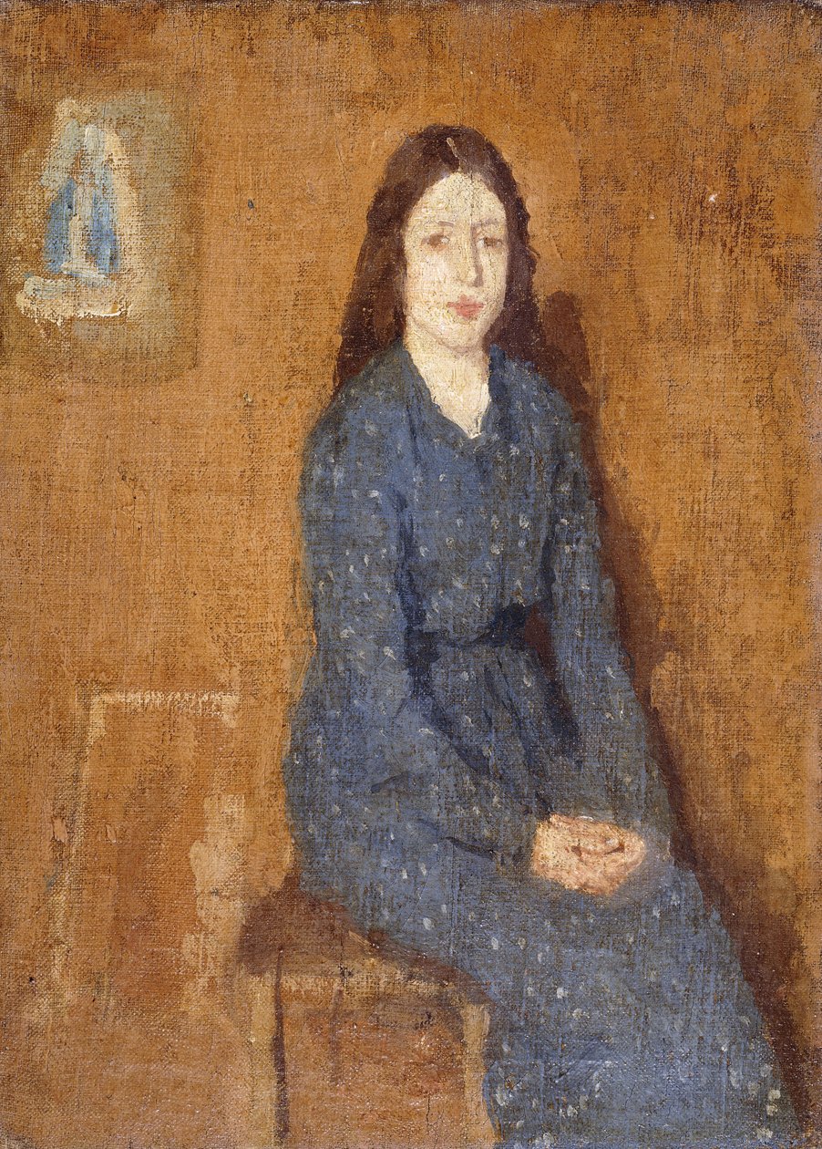 Sedící dívka ve strakatě modrých šatech, 1914-15 od Gwen John